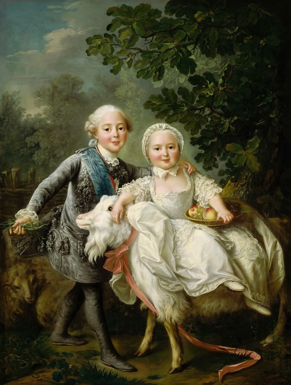 Charles de Bourbon, Artois Kontu, kız kardeşi Clotilde ile, 1763. by Francois Hubert Drouais