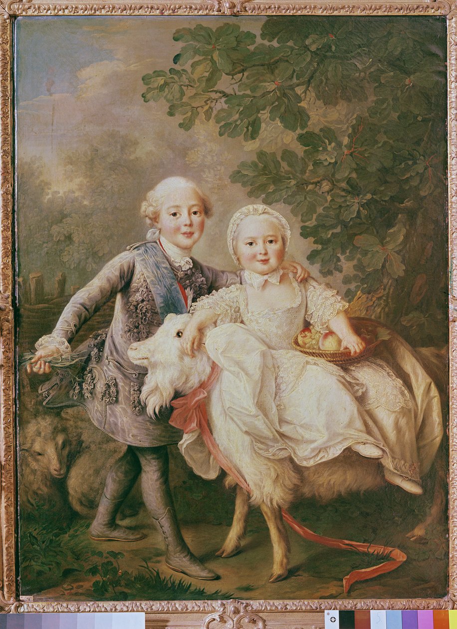 Fransa Charles (1757-1836) Artois Kontu ve kız kardeşi Clothide (1759-1802) 1763-64 by Francois Hubert Drouais