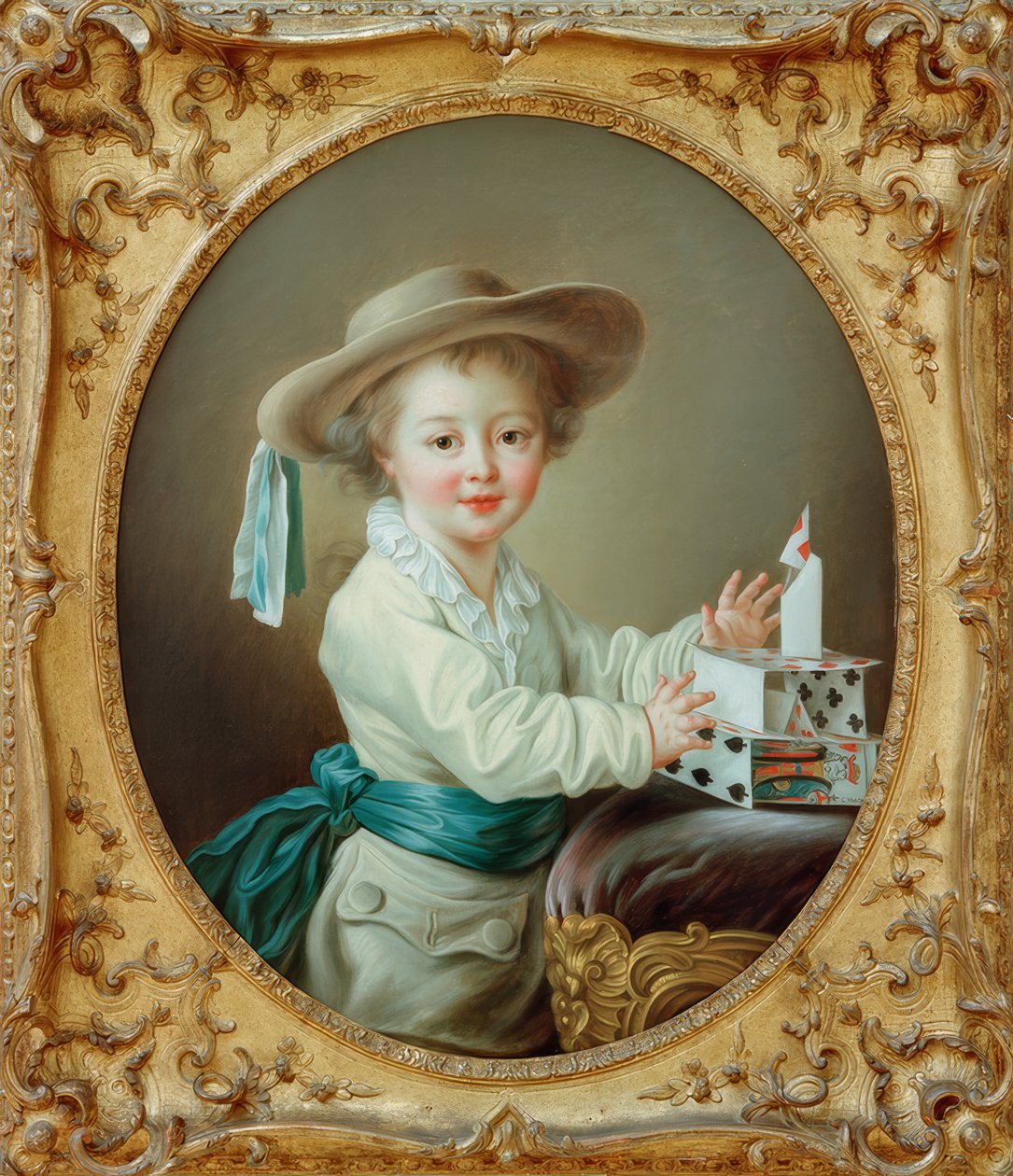 Küçük çocuk iskambillerden bir ev inşa ediyor by Francois Hubert Drouais