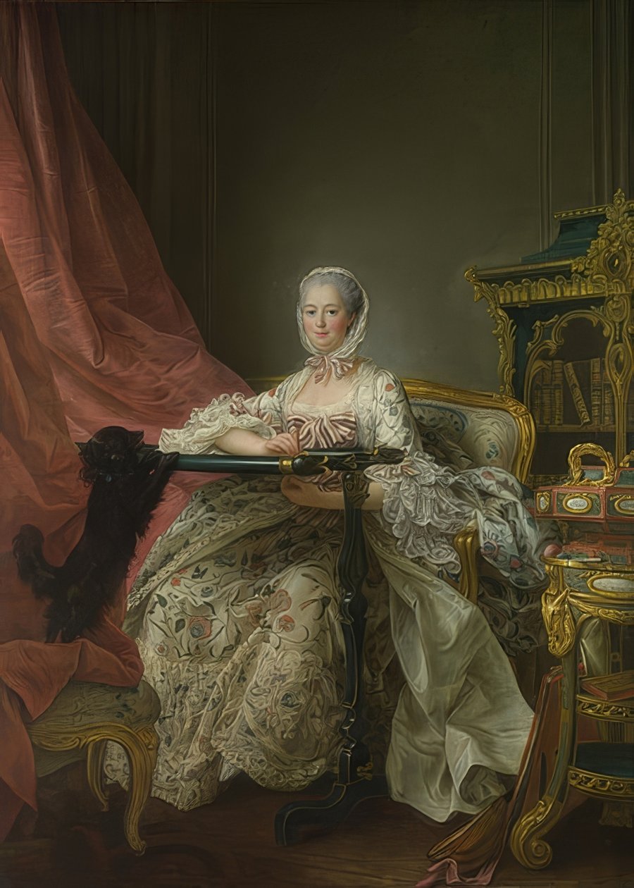 Madame de Pompadour (1721-1764) nakış çerçevesi üzerinde. 1763-64 by Francois Hubert Drouais