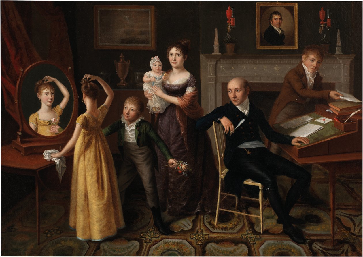 New York İç Mekanında Aile Grubu by Francois Joseph Bourgoin