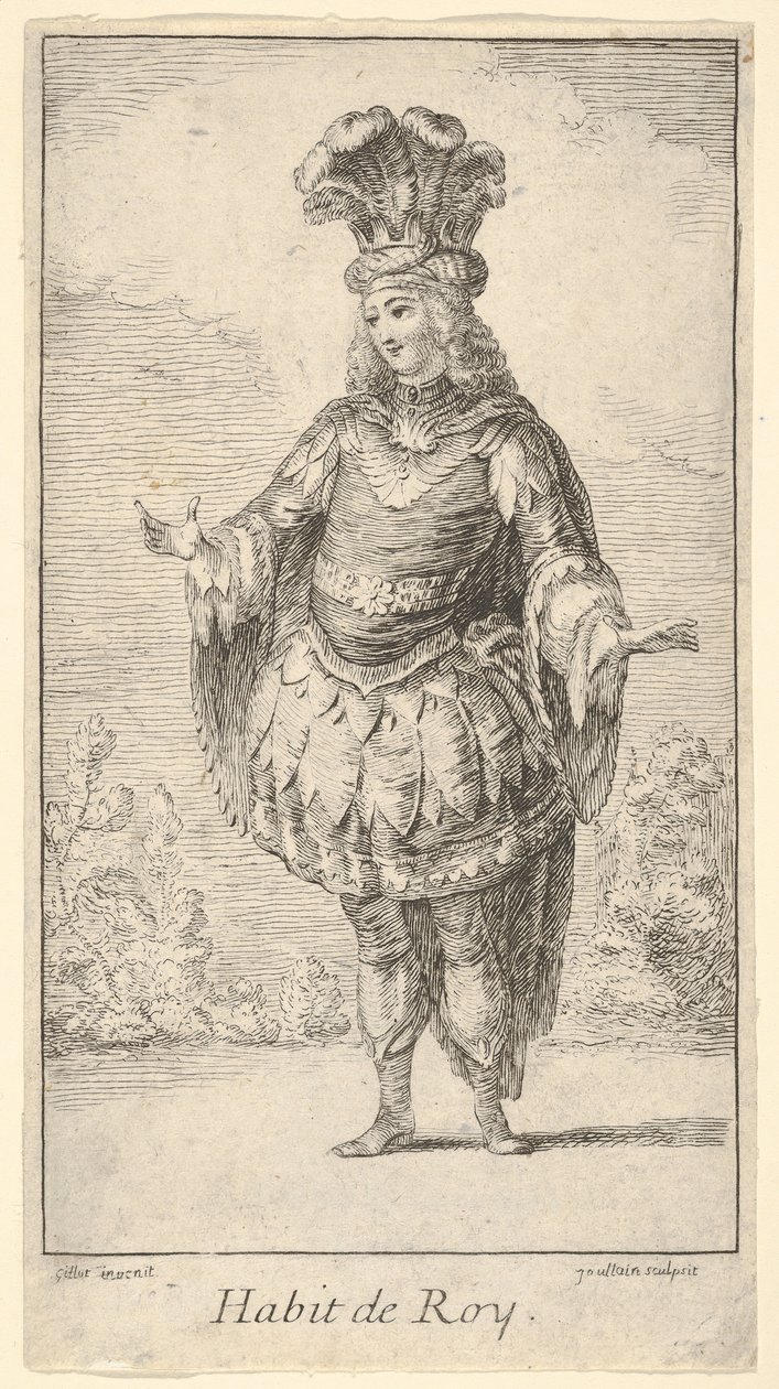 Habit de Roy: rozet, taç ve sarık ile süslenmiş bir tonnelet giyen bir adam ..., yaklaşık. 1721. by Francois Joullain