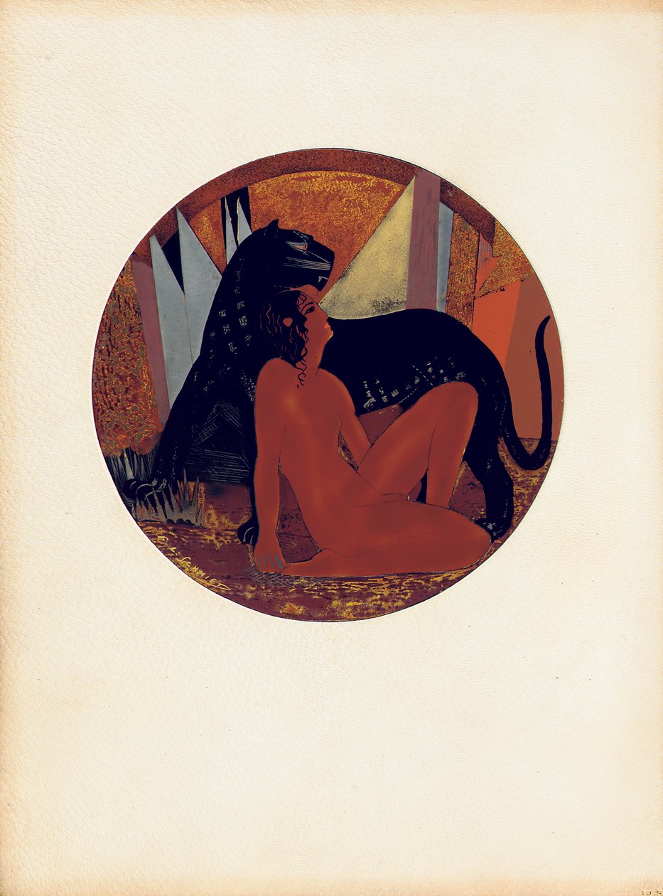 Mowgli ve Bagheera, Jean Dunand (1877-1942) tarafından renklendirilen Rudyard Kipling