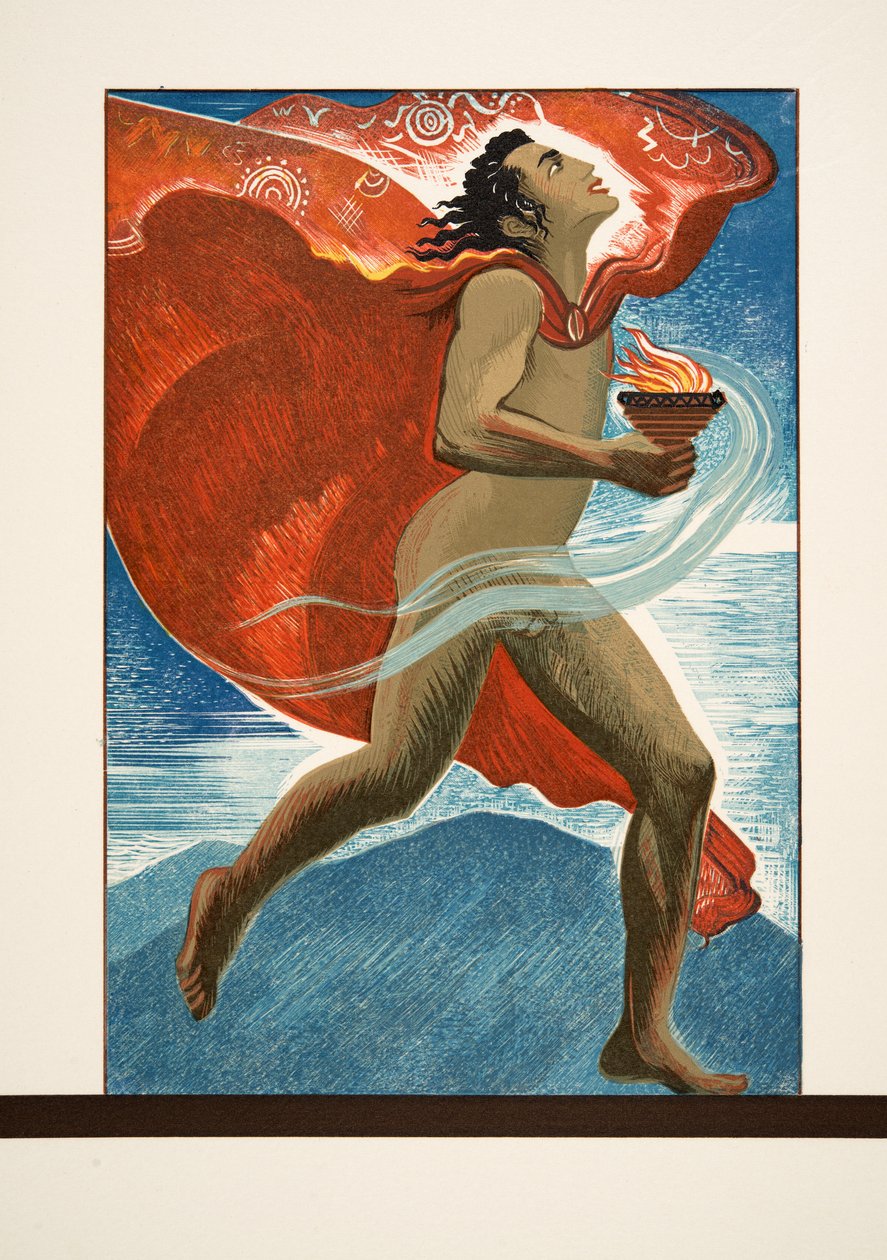 Prometheus Ateşle Koşuyor, Prométhée Enchaîné by Aeschylus, pub. 1941 (pochoir baskı) by Francois Louis Schmied