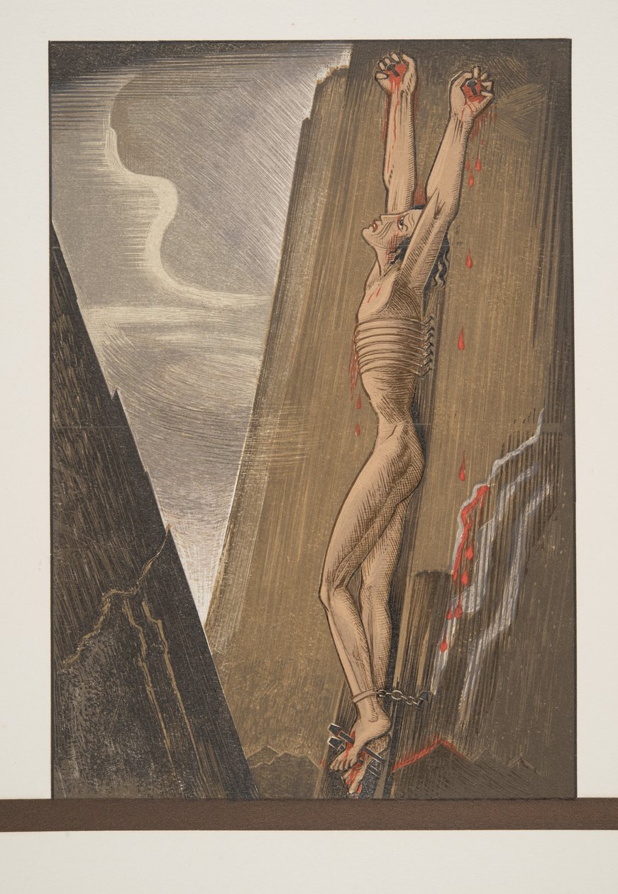 Prometheus Kayaya çivilenmiş, Prométhée Enchaîné by Aeschylus, pub. 1941 (pochoir baskı) by Francois Louis Schmied
