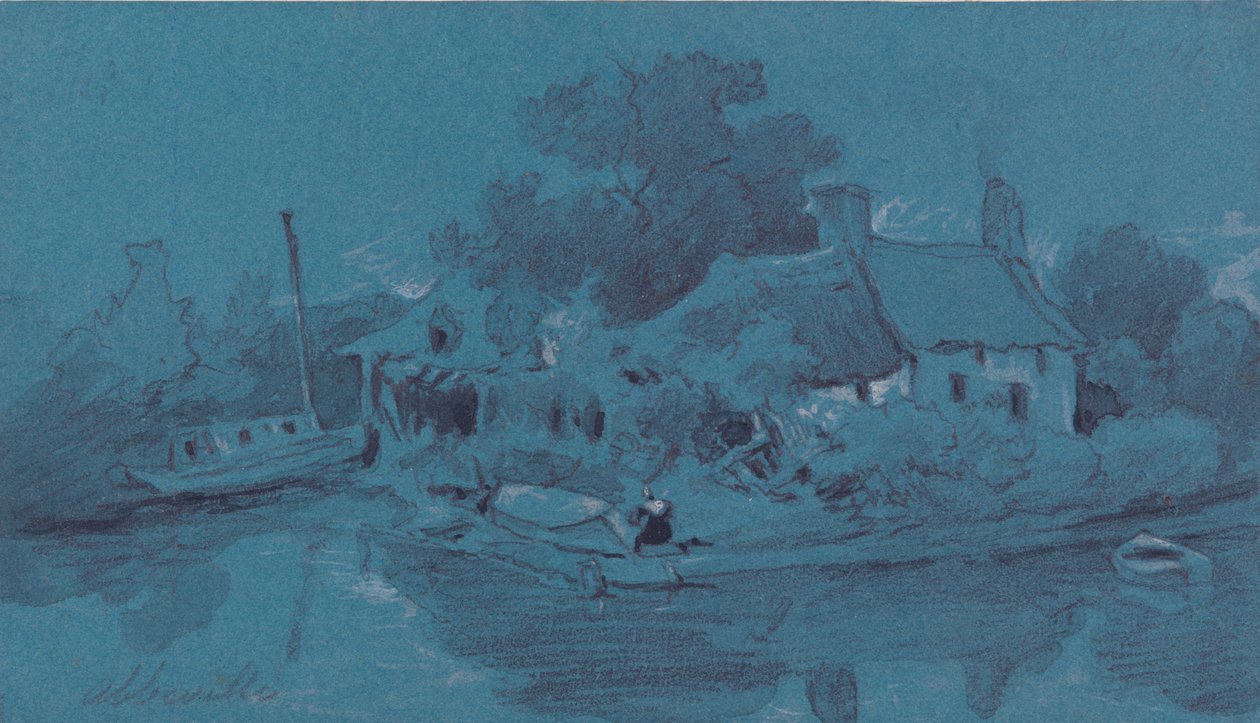Abbeville (mavi kağıt üzerinde grafit, gri yıkama, siyah mürekkep ve gövde rengi) by Francois Louis Thomas Francia