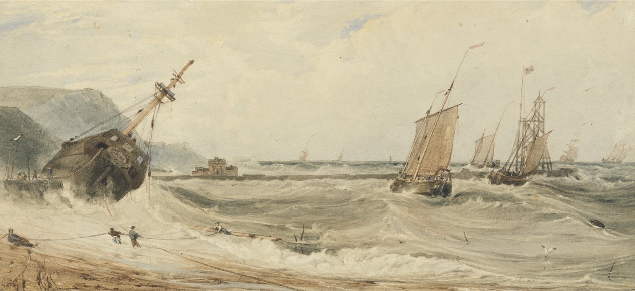 Boulogne Limanı (grafit üzeri wc ve kağıt üzeri gövde rengi) by Francois Louis Thomas Francia