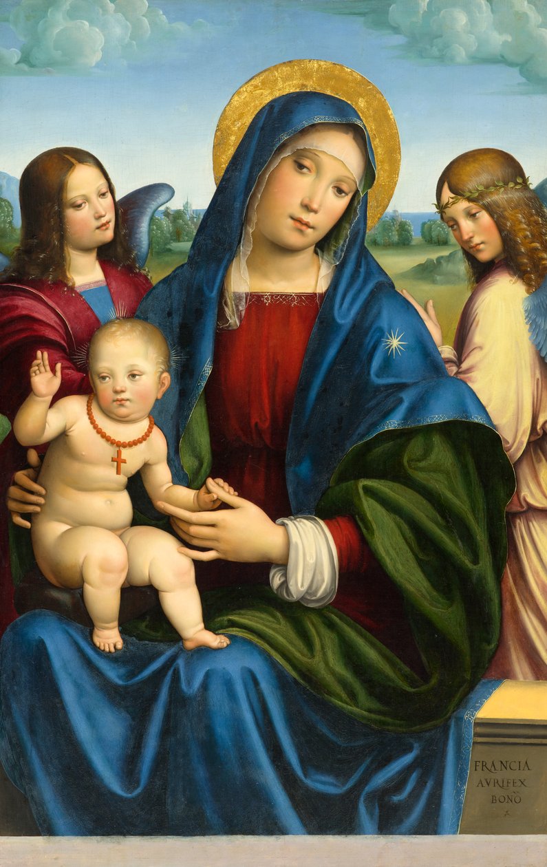 Madonna ve İki Melekli Çocuk, c.1495-1500 by Francois Louis Thomas Francia