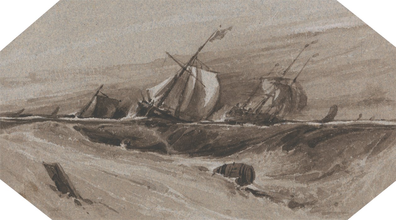 Fırtınalı Bir Denizde Yan Yana Gemiler by Francois Louis Thomas Francia