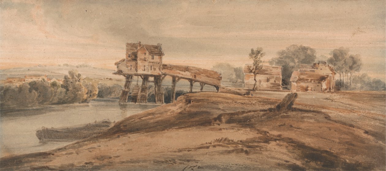 Charenton'daki Köprünün Üstündeki Su Değirmeni by Francois Louis Thomas Francia