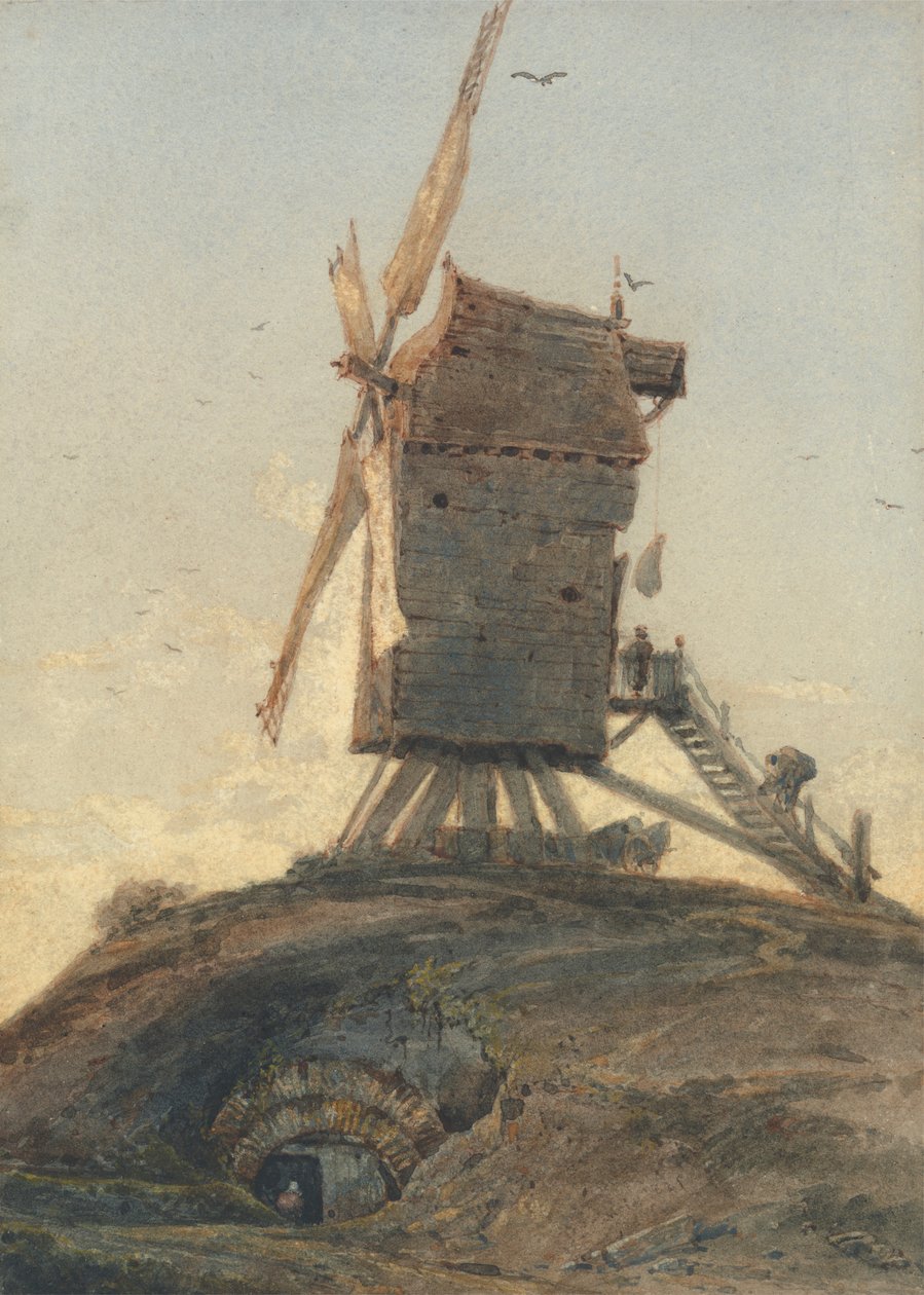 Bir Peyzajdaki Tepedeki Yel Değirmeni by Francois Louis Thomas Francia