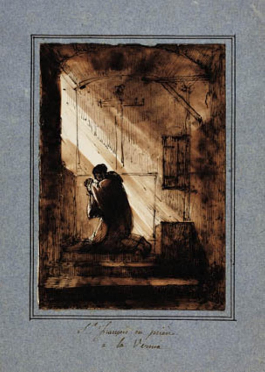 Aziz Francis, hücresinde dua ederek diz çökmüş by Francois Marius Granet