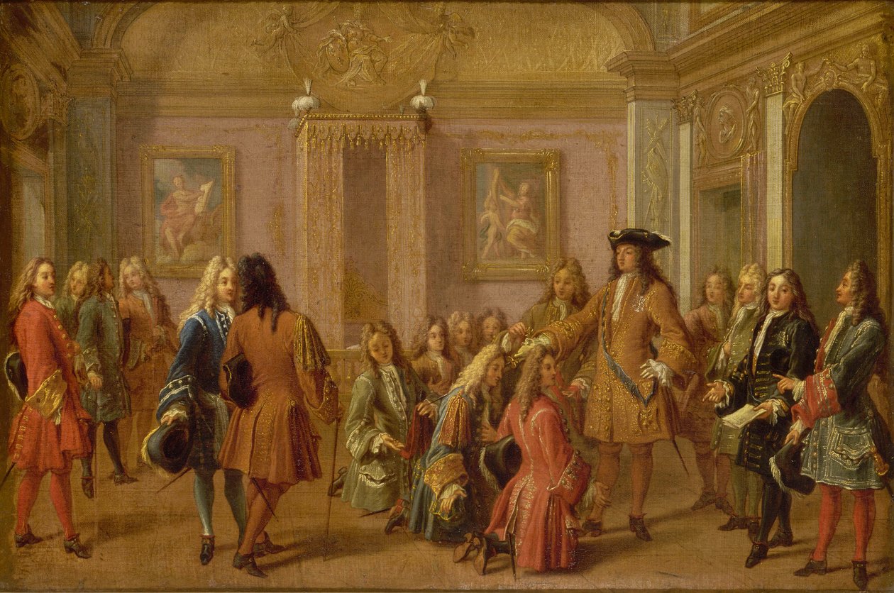 Saint Louis Şövalyelerinin ilk tanıtımı Louis XIV, Versailles 8 Mayıs 1693, 1710. by Francois Marot
