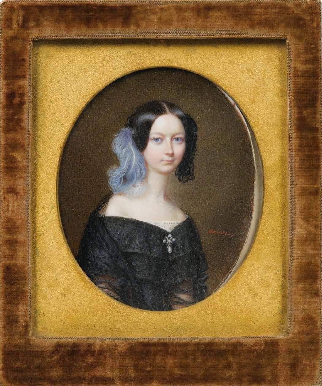 Helene de Mecklembourg Schwerin (Mecklembourg-Schwerin) - Mecklenburg-Schwerin Düşesi Helene (1814-1858), daha sonra Orleans Düşesi, Meuret, Francois (1800-1887), ca 1835 - Suluboya, Karton üzerine guaj, 9,5x7,5 - Özel koleksiyon by Francois Meuret