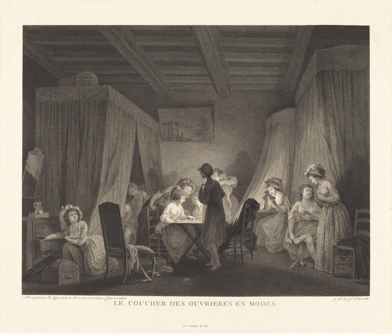 Modlarda işçilerin yatma zamanı by Francois Nicolas Barthelemy Dequevauviller after Nicolas Lavreince