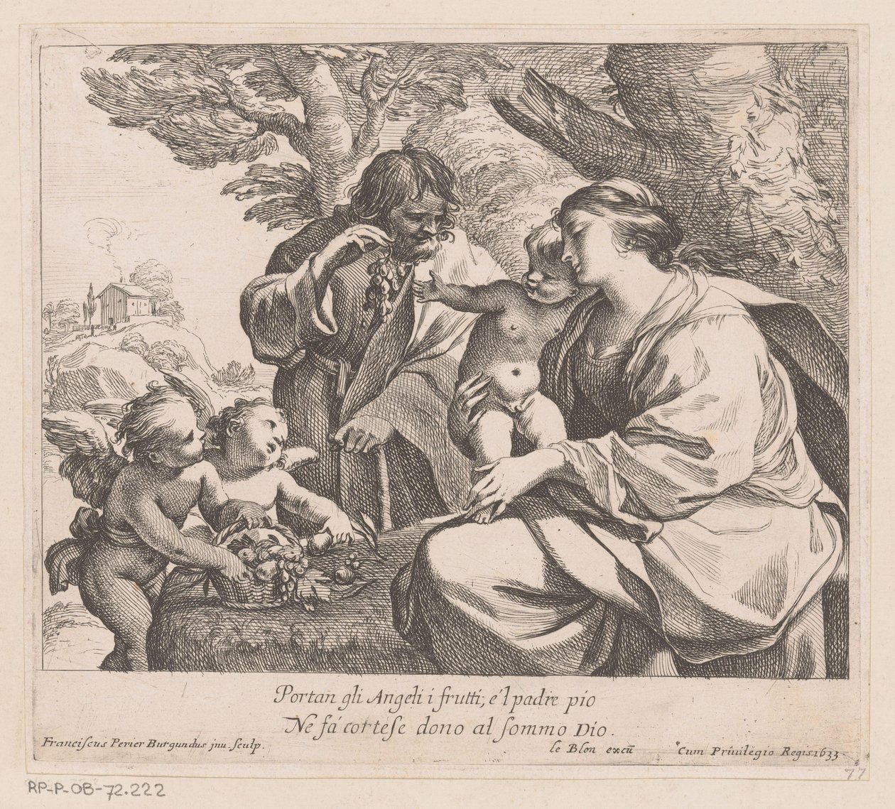Putti ve üzüm ile kutsal aile Portan gli Angeli i frutti (...) (nesnedeki başlık) by Francois Perrier