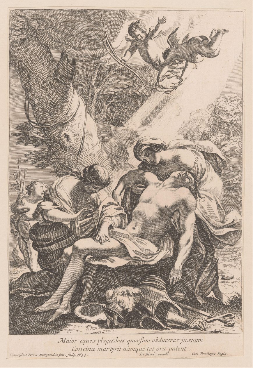 Martelaarschap van de heilige Sebastiaan Büyük şövalye tasarımı bindirmek için keser (...) (nesne üzerindeki başlık) by Francois Perrier
