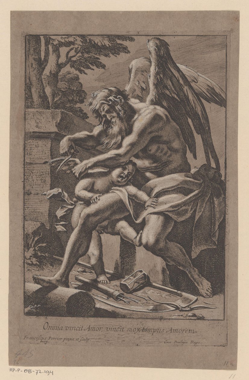 Tijd knipt de vleugels van Love Aşk her şeyi fetheder, Aşk zamanı fetheder (nesne üzerine başlık) by Francois Perrier