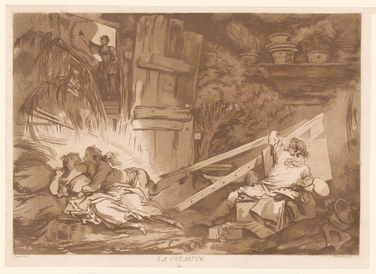 Tökezleyen genç adam, La Culbute boyanmakta olan bir kadının üzerine düşüyor (nesnedeki başlık) by Francois Philippe Charpentier