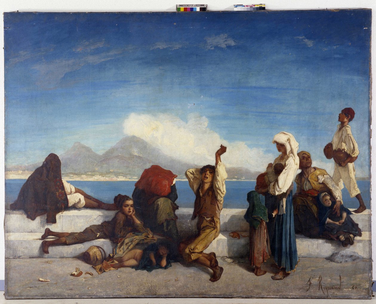 Lazzaroni, Napoliten halkının karakterleri. Napoli Körfezi manzarası (tuval üzerine yağlı boya) by Francois Reynaud