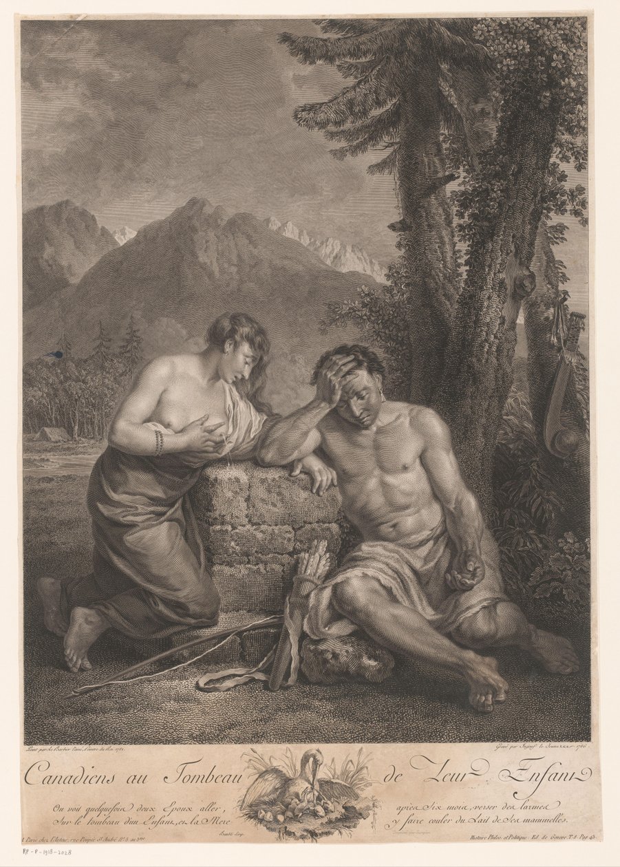 Kanadalı çift çocuklarının mezarında Canadiens au Tombeau de Leur Enfant (nesne üzerindeki başlık) by Francois Robert Ingouf