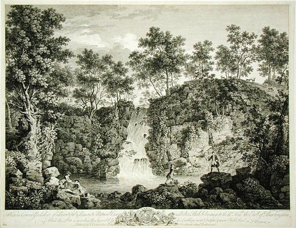 Bolton Park, Craven, Yorkshire, 1753 yayınlandı bir Cascade görünümü (gravür) by Francois Vivarez