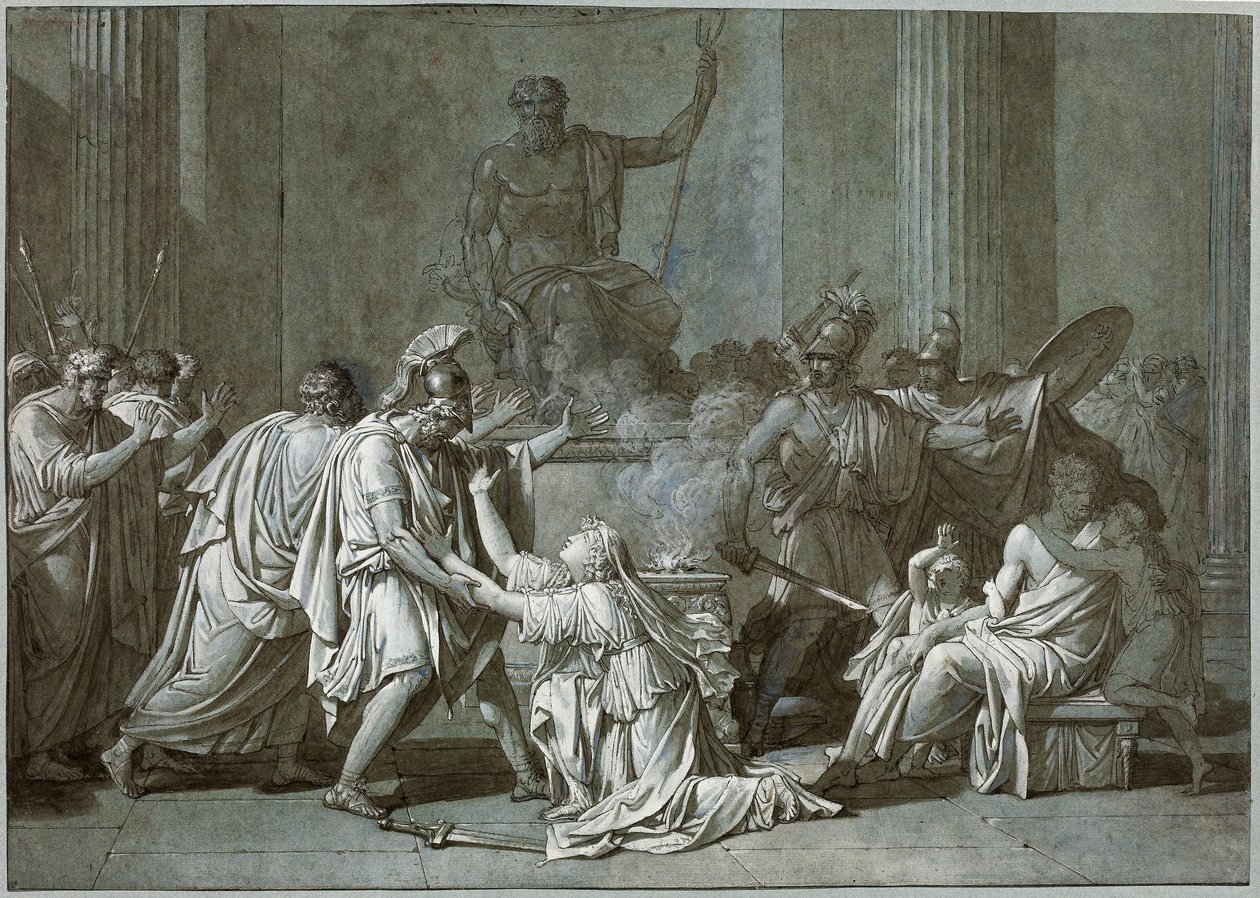 Cléombrote ve Léonidas, c.1795 (kağıt üzerinde guajlı kalem ve mürekkep) by Francois Xavier Fabre
