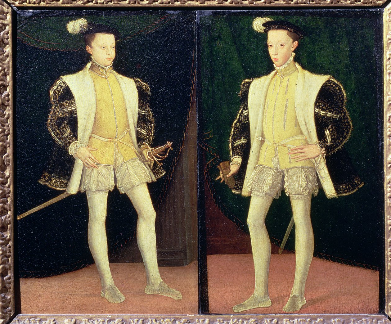 Soldan sağa Fransa Kralı II. Francis (1544-60) ve Charles IX (1550-74) by Francois workshop of Clouet