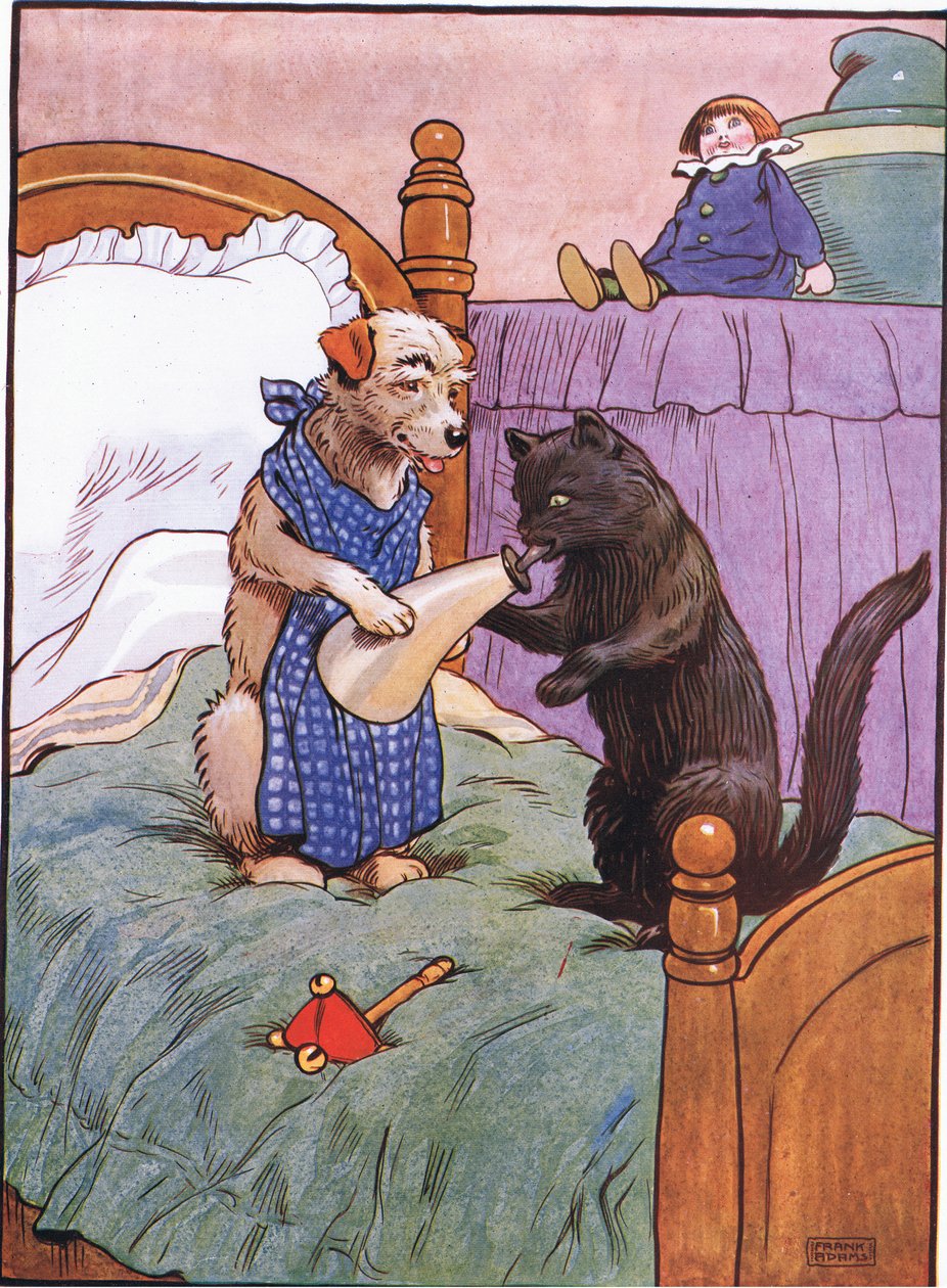 Şapkacılara gitti - ona bir şapka almak için, geri döndüğünde kediyi besliyordu, 1930'lar by Frank Adams