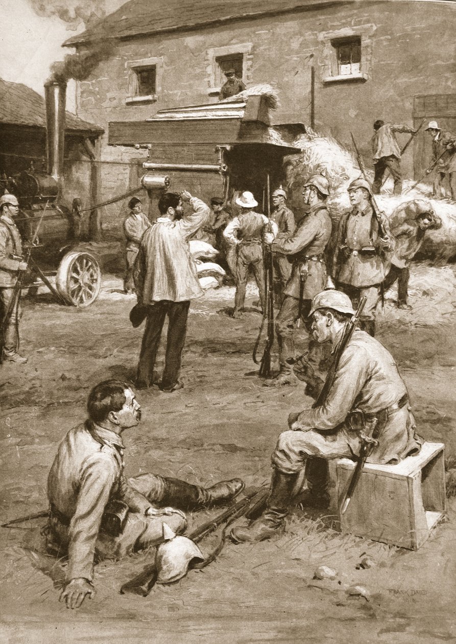 Almanlar bir Fransız çiftçiyi kendi çıkarları için mısırını harmanlamaya zorluyor by Frank Dadd