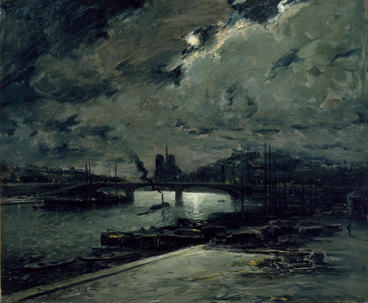 Quai a la Seinie, Paris, Ay Işığında by Frank Myers Boggs
