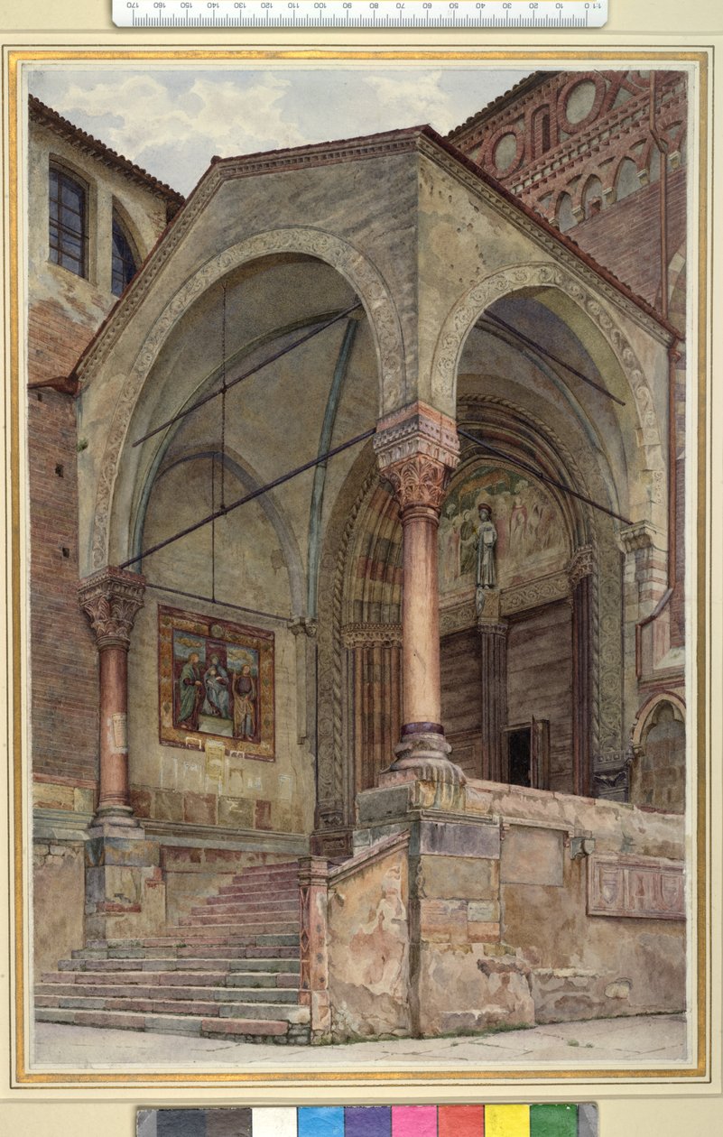 The North Porch of San Fermo Maggiore, Verona, Italy, c. 1884 watercolour on wove paper by Frank Randal