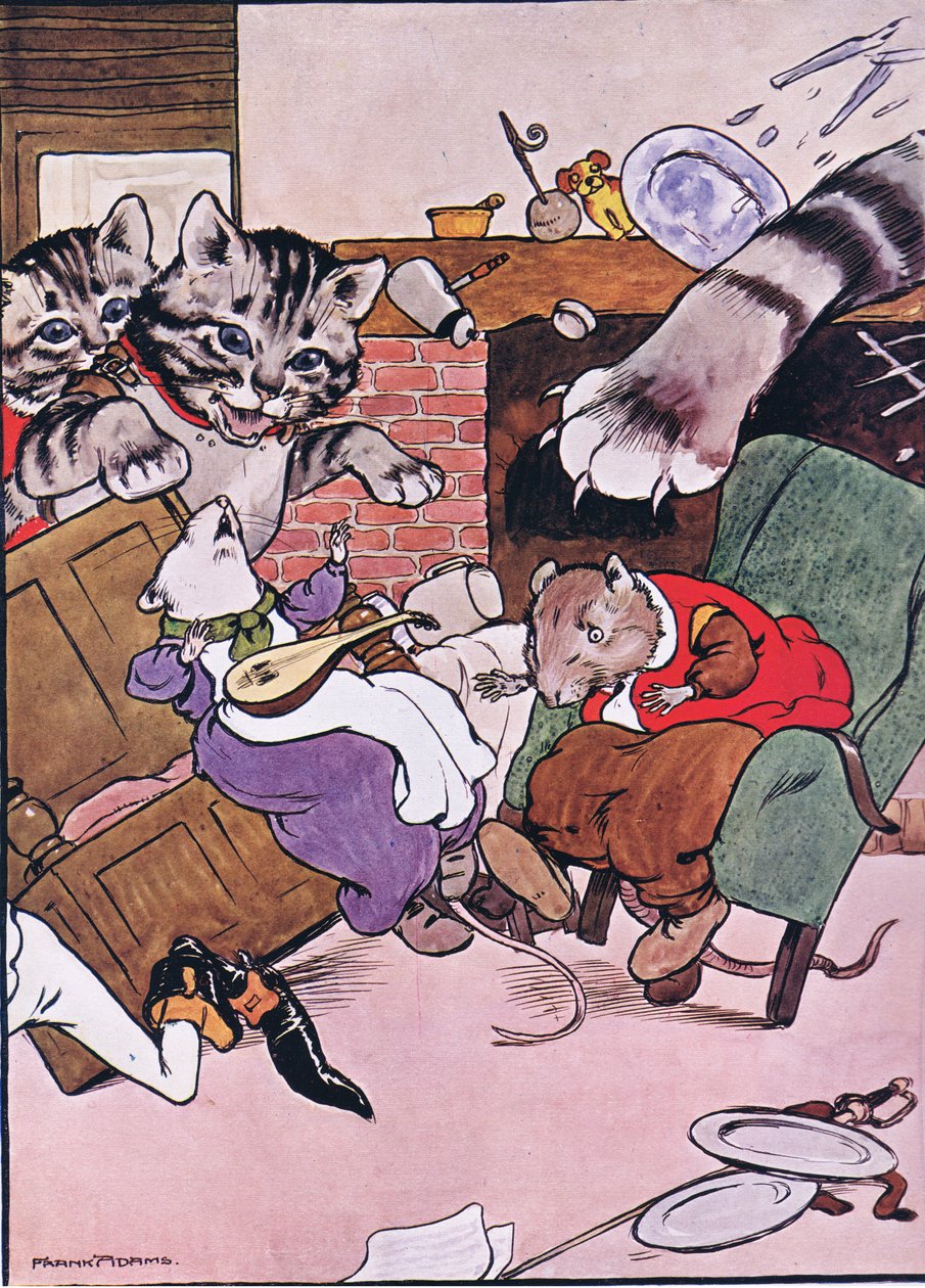 Kedi ve yavru kedileri yuvarlanarak içeri girdiler, Charles H. Bennett