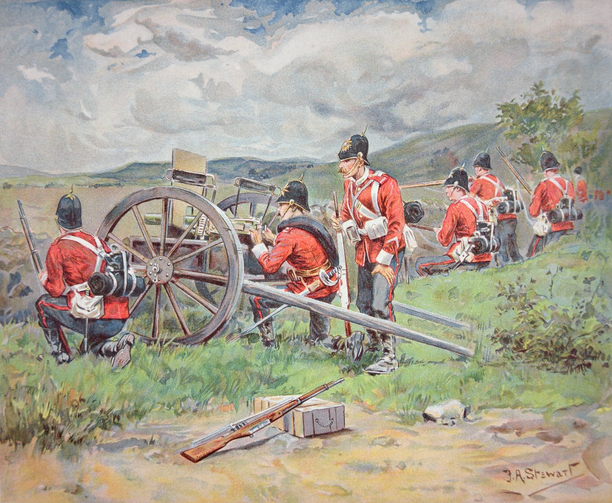 Manevralar sırasında bir Maxim makineli tüfek çalışan İngiliz birlikleri by Frank Algenon Stewart