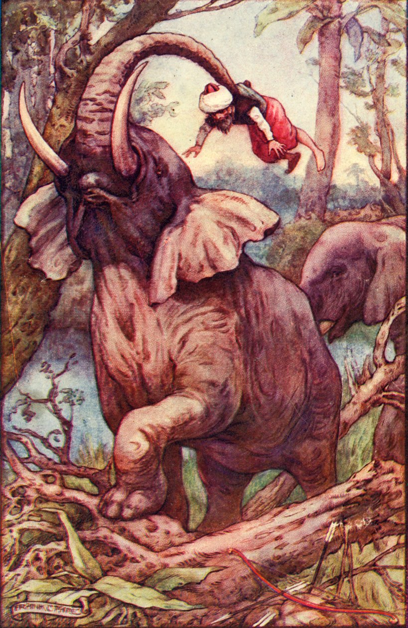 Hayvan beni hortumuyla kaldırdı ve omuzlarına yatırdı, c1930. by Frank C. Pape