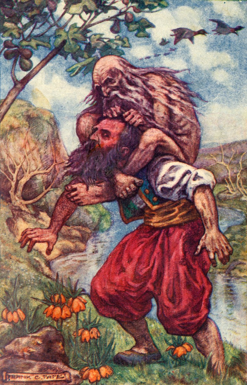 Yaşlı adam çevik bir şekilde bacaklarını boynuma attı ve aynı zamanda boğazımı sıktı, c1930. by Frank C. Pape