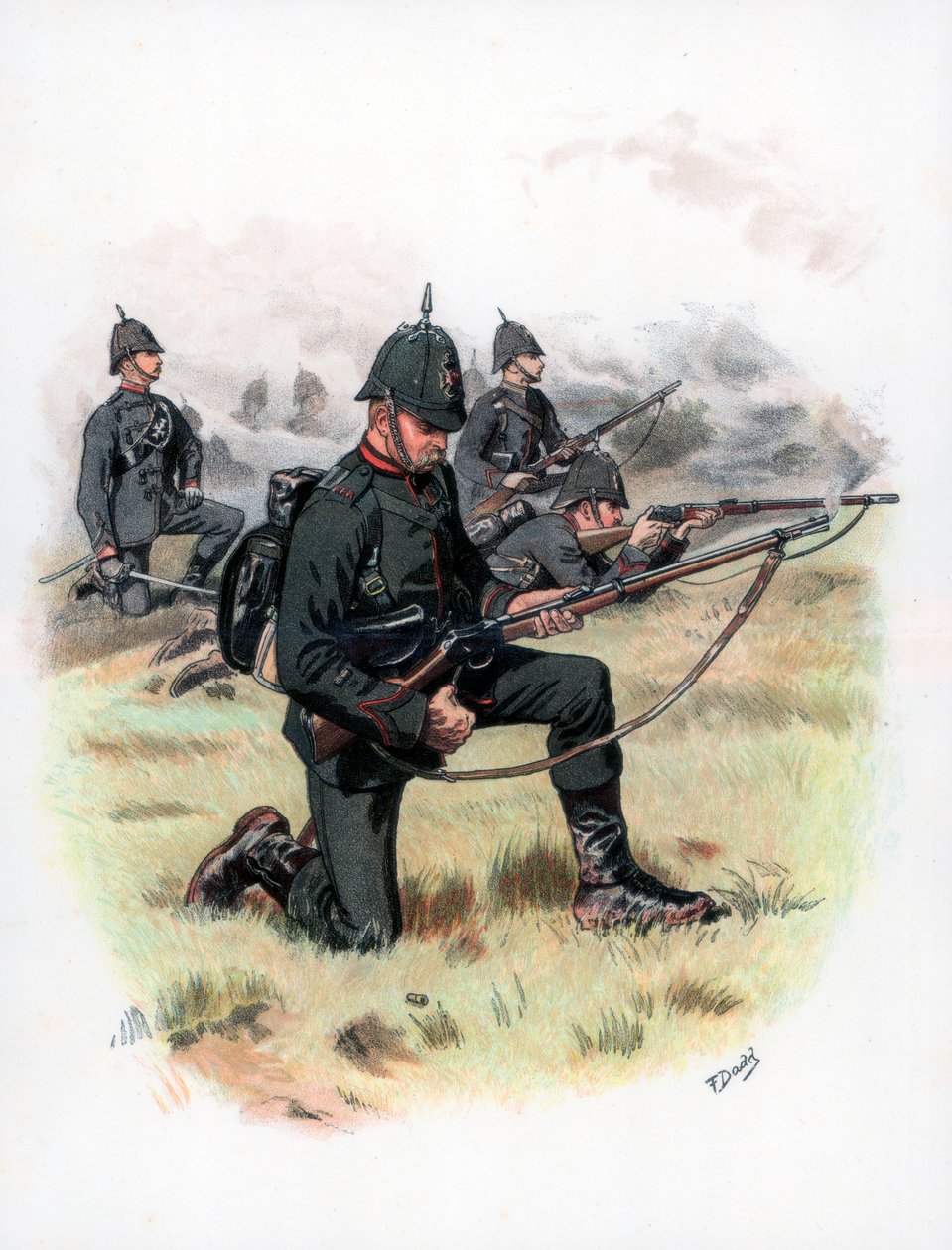 Yürüyüş Düzeni, Kings Kraliyet Tüfek Kolordusu eskiden 60. Tüfekler, 1889. by Frank Dadd