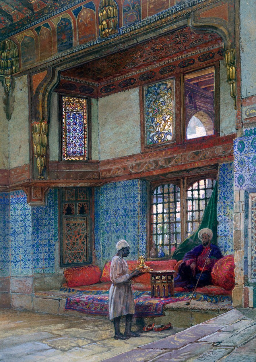 Müftü Şeyh El Mahadis evinin kabul odasındaki teneffüs, Kahire, 1873 by Frank Dillon