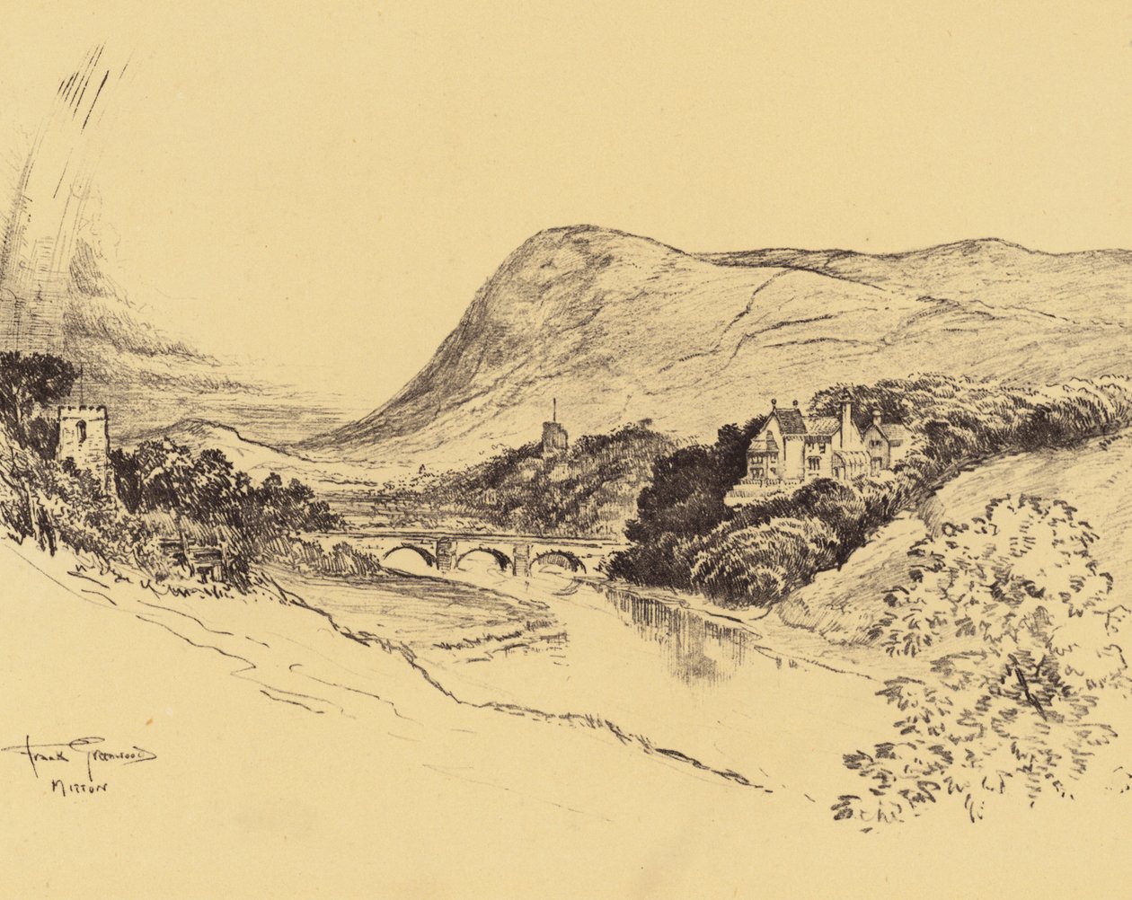 Ribblesdale ve Pendle Tepesi (lito) by Frank Greenwood