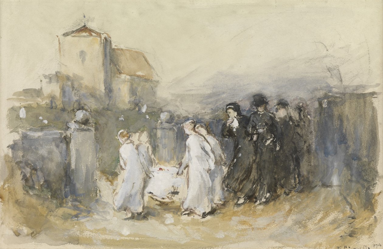 İlk Doğan için Çalışma, Horsham Churchyard (İlk Doğanların Cenazesi), 1874 (kağıt üzerinde wc) by Frank Holl