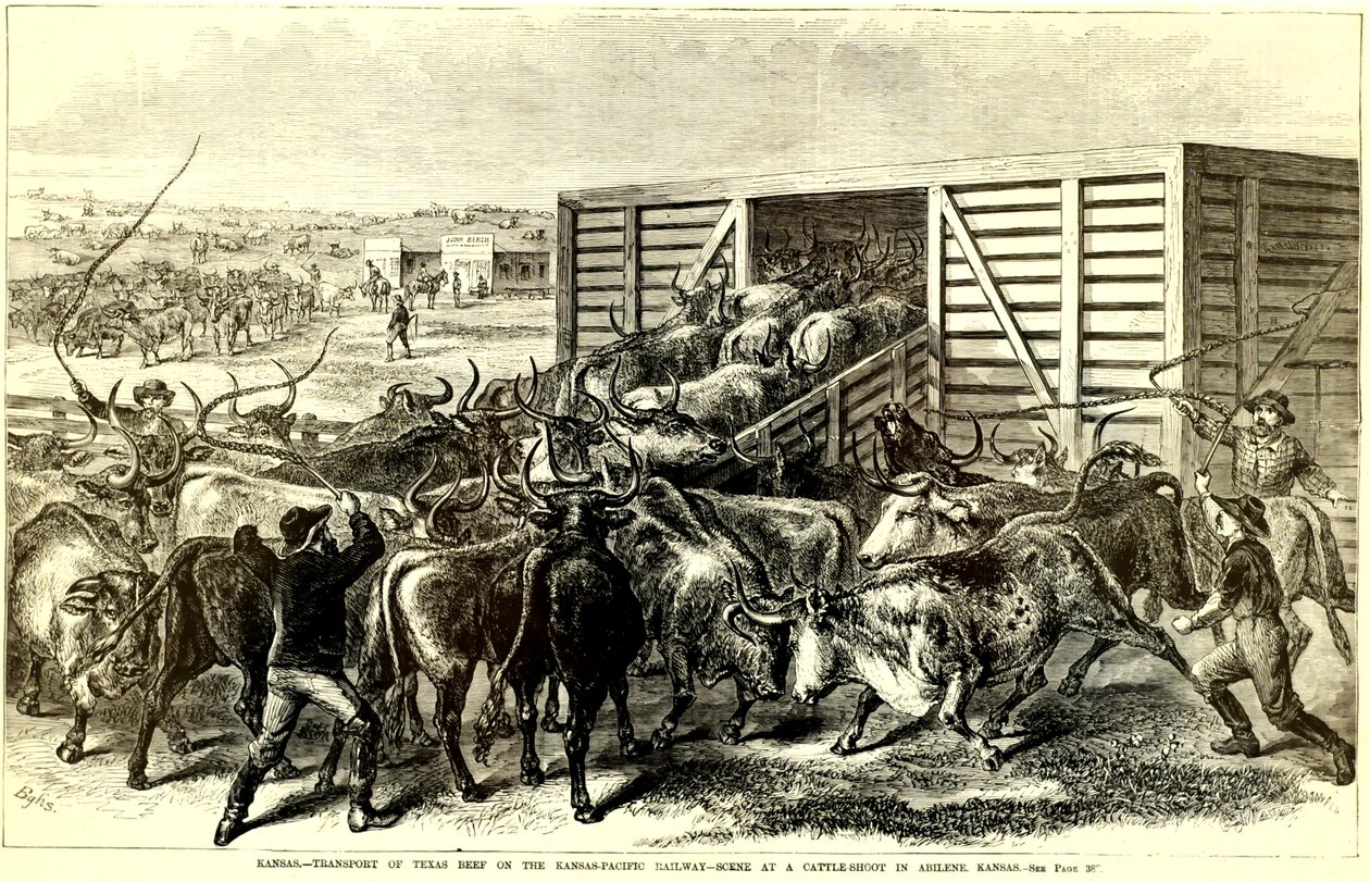 Abilene, Kansas, c Sığır Oluk. 1871 (gravür) by Frank Leslie