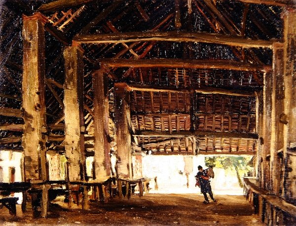 Büyük ahır, Larchant (gemide yağ) by Frank Lewis Emanuel