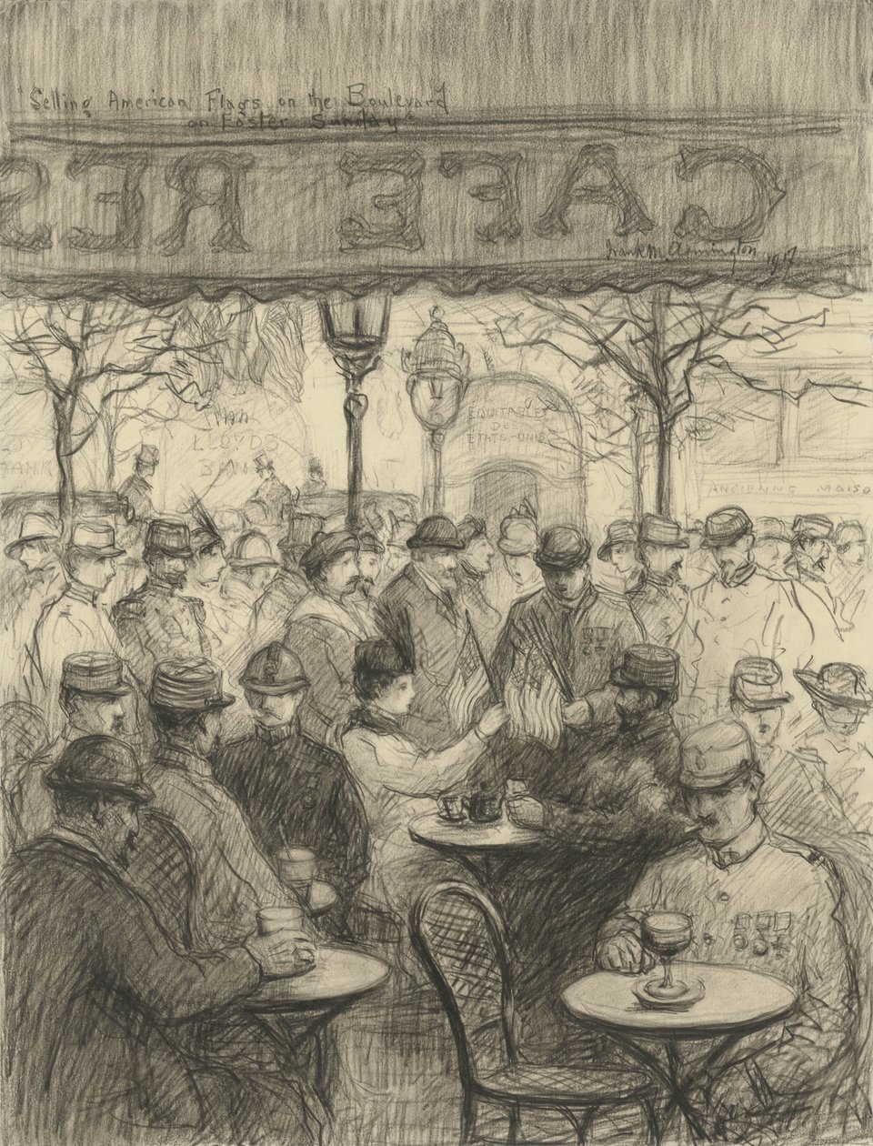 1917 Paskalya Pazarında Bulvarda Amerikan Bayrakları Satmak by Frank Milton Armington
