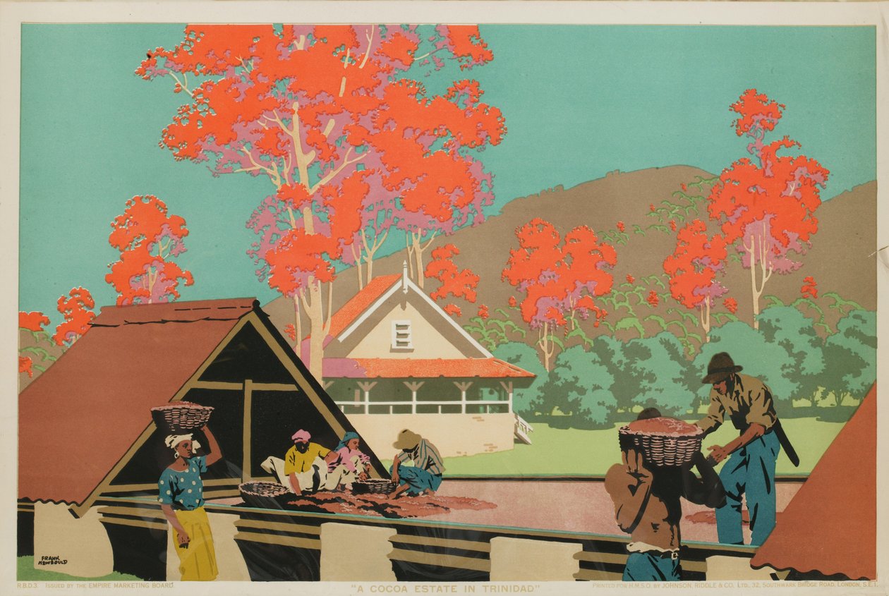 Trinidad'da Bir Kakao Malikanesi (renkli lito) by Frank Newbould