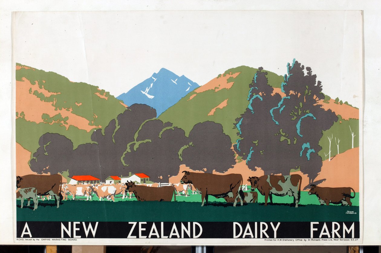 Bir Yeni Zelanda Süt Çiftliği, 'Yeni Zelanda Ürünleri Satın Alın' serisinden [6319386] (renkli taş baskı) by Frank Newbould
