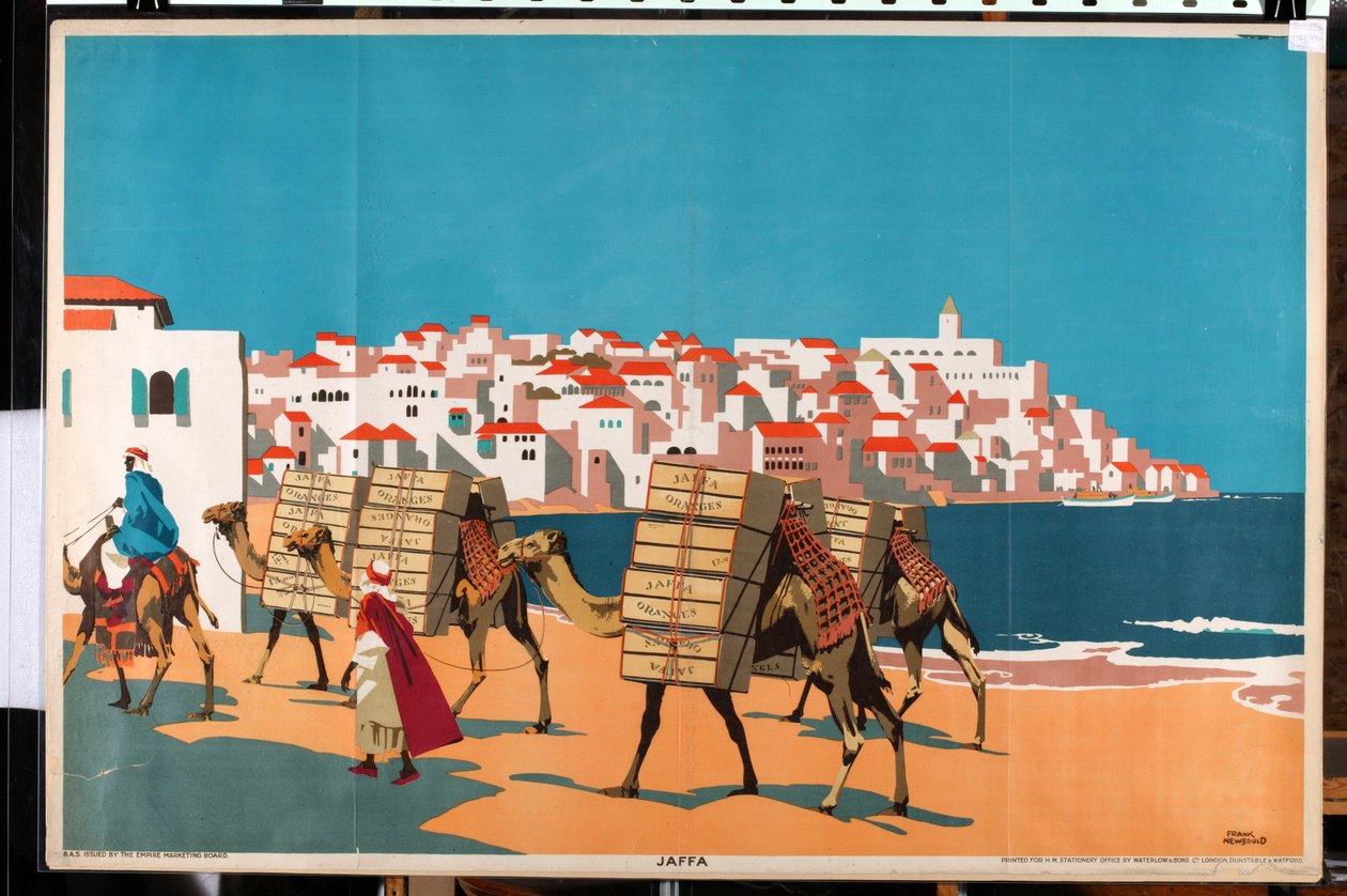 Jaffa, 'Yafa Portakalları Satın Alın' serisinden (renkli litho) by Frank Newbould