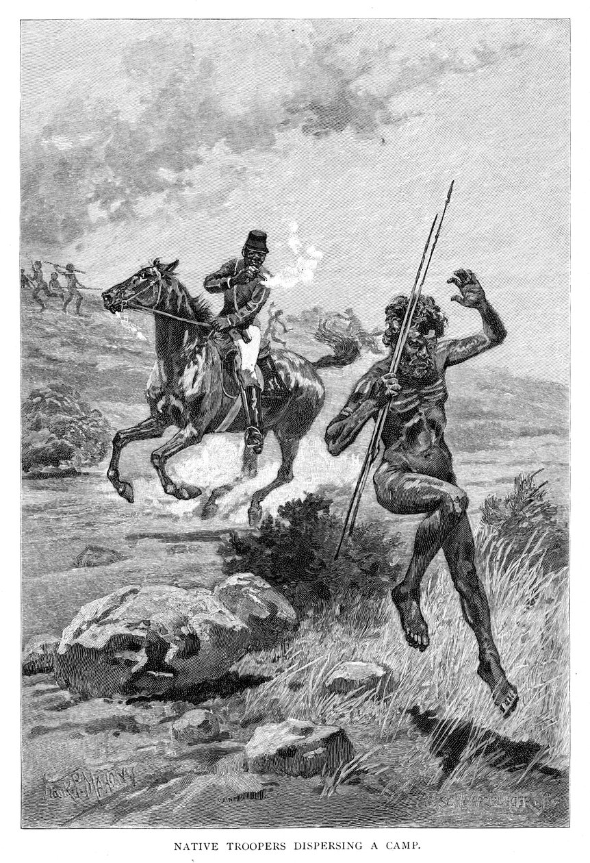 Bir Kamp Dağıtan Yerli Birlikler, Avustralya, 1886. by Frank P. Mahony
