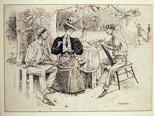 Çay ve Tenis (kağıt üzerinde gövde rengine sahip kalem ve mürekkep) by Frank Richards