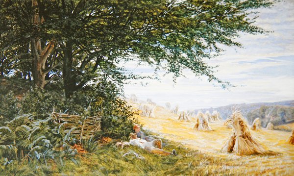 Mısır tarlasında bir ağacın altında oturan Çift by Frank Walton