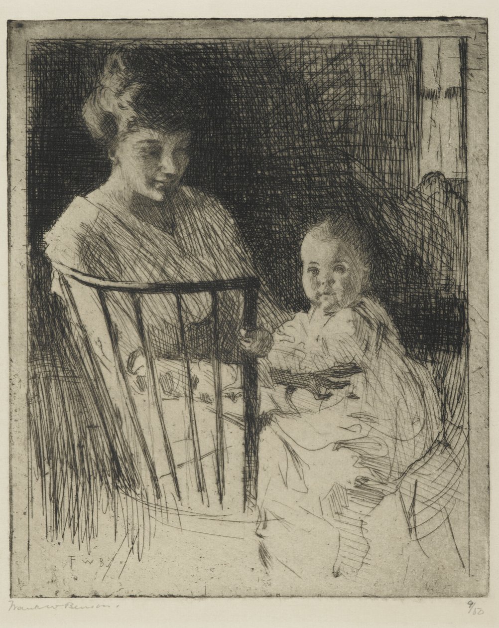 Anne ve Çocuk (bir miktar kuru nokta ile aşındırma) by Frank Weston Benson